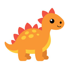 Cute orange stegosaurus illustration with red spikes and cheerful expression isolated on white