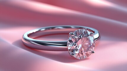 Elegant diamond solitaire ring on pink silk