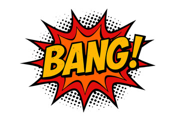 Explosive comic-style sound effect with vibrant colors and bold letters in a dynamic design