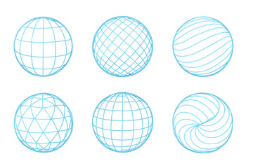 Various spherical grid designs showcasing different patterns and textures in a simple illustration style for educational use