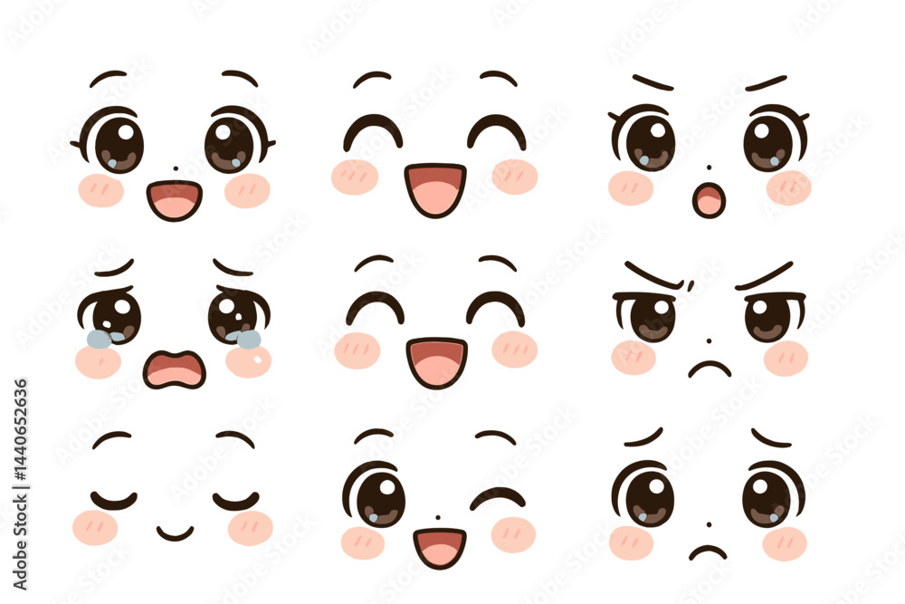Poster expressions of joy and sadness featured in cute animated characters showcasing various emotions in a