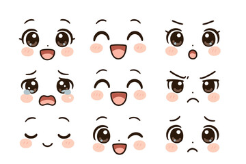 Expressions of joy and sadness featured in cute animated characters showcasing various emotions in a simple design format