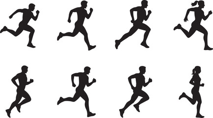 Running Silhouette Icons Collection in Black Vector Style for Fitness, Sports, and Active Lifestyle Designs