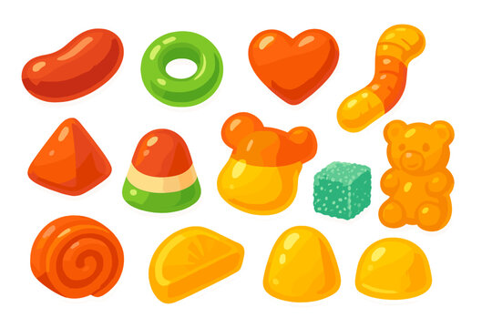 Colorful candy assortment displayed on a bright background showcasing various shapes and flavors for festive celebrations