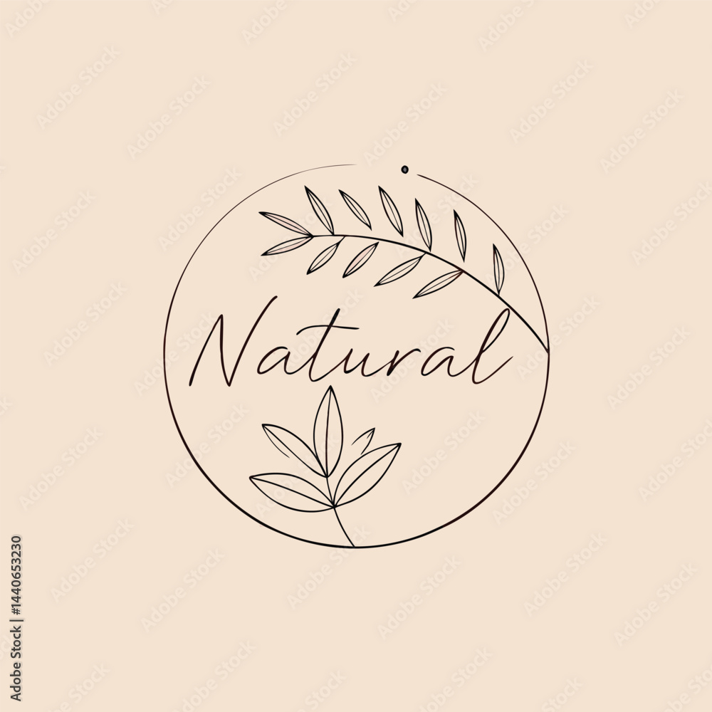 Poster minimalist natural botanical logo design with elegant leaves and script text