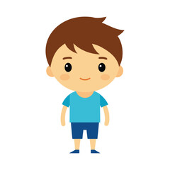 Cartoon boy character with brown hair standing in blue outfit