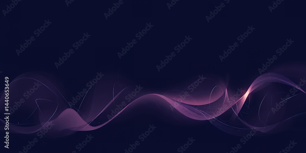 Poster abstract dark background with flowing purple and white lines creating a wave pattern