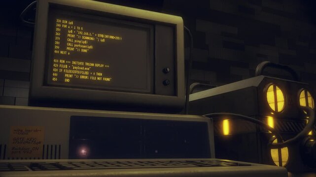 Orange Vintage Sci-Fi Hacker Room - Loop - Neon Cyberpunk Tech Lab Background