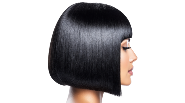 Profile View of a Woman with Sleek Black Bob Hairstyle Against Transparent Background