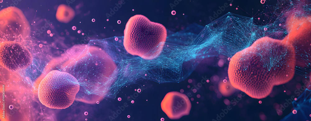 Poster template for science and technology presentation. plexus style background.