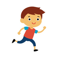 Cheerful cartoon boy running vector illustration on white background