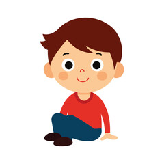 Cute cartoon boy sitting down isolated on white background vector illustration