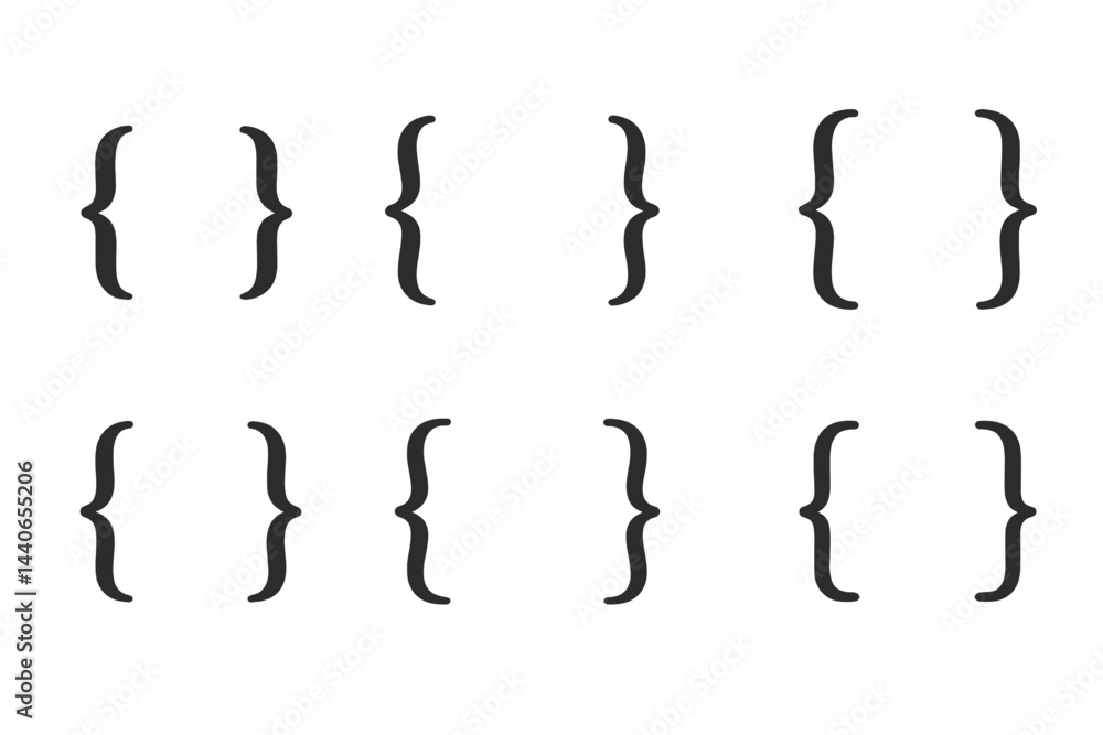 Poster creatively arranged curly brackets showcasing design patterns in a minimalistic style for digital or