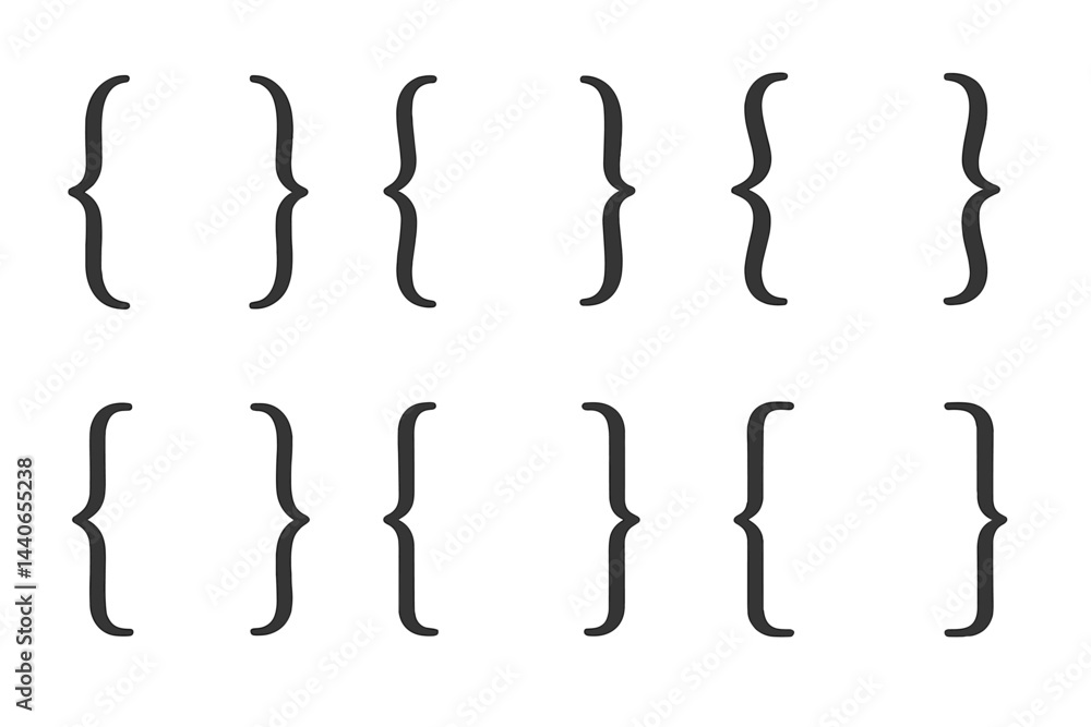 Poster unique arrangement of curly braces showcasing symmetry and design elements in a minimalistic layout