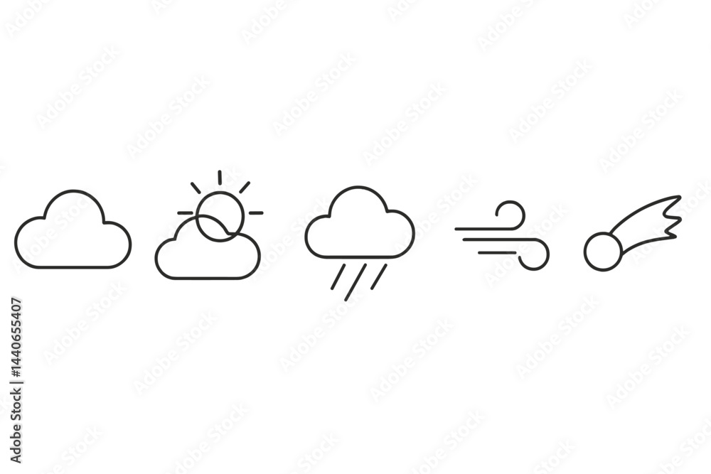 Poster weather symbols representing various atmospheric conditions in a minimalistic design suitable for ed