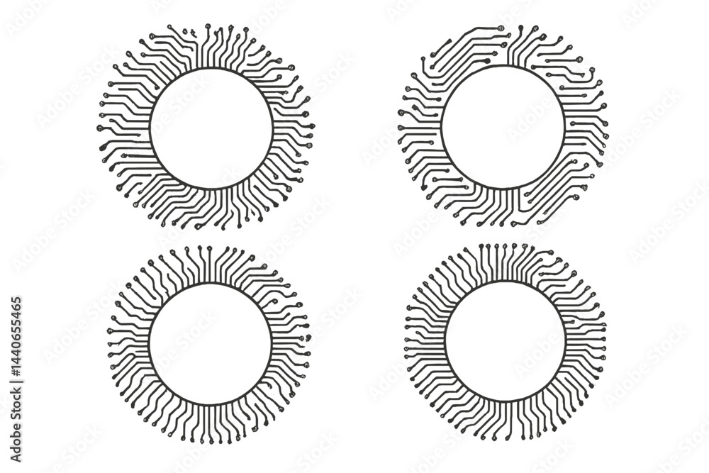 Poster complex circuit designs create modern art patterns in black and white