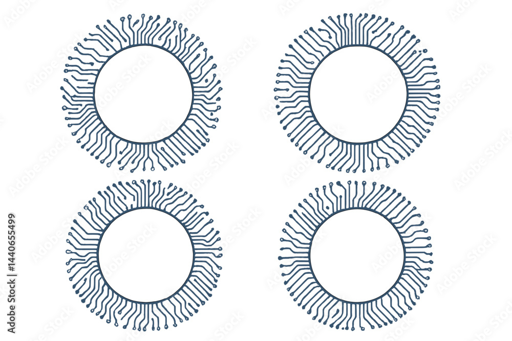 Poster circuit board designs arranged in a circular pattern for innovative technology projects and concepts