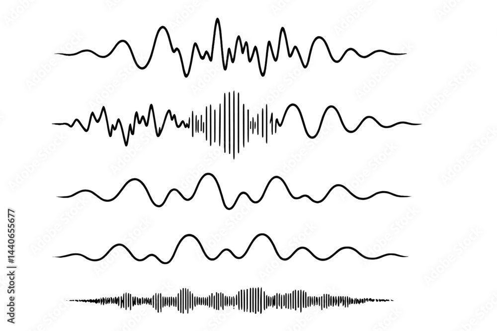 Poster waveform patterns displayed in a clean, minimalist design for audio analysis and creative applicatio