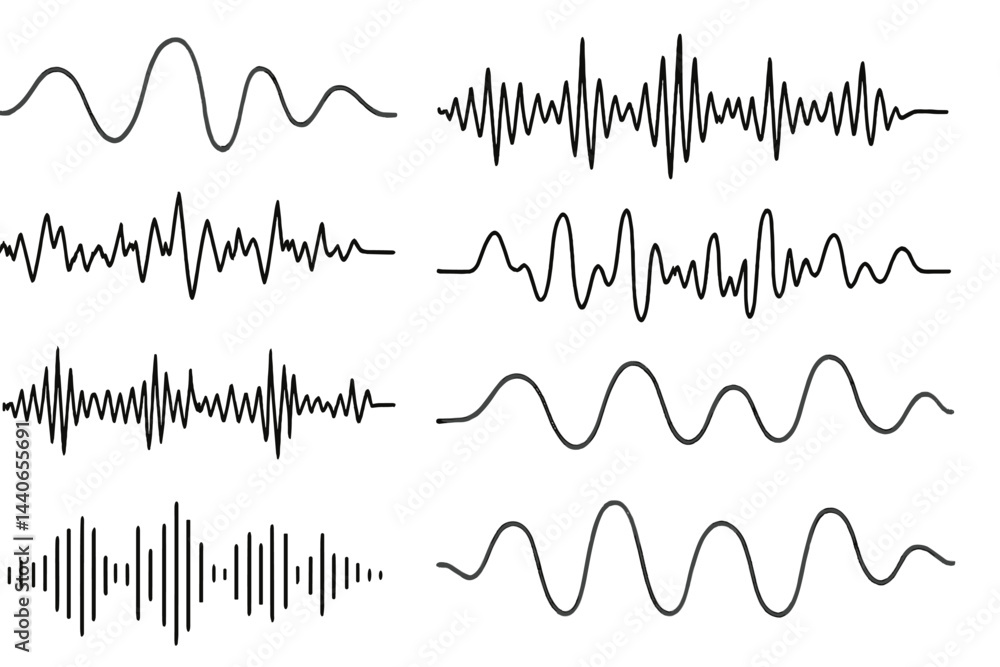 Poster various sound wave patterns displayed for audio visualization and analysis in a clear, simple format