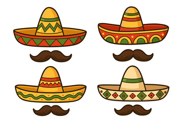 Colorful sombreros and mustaches displayed in a festive arrangement for a celebration or decoration
