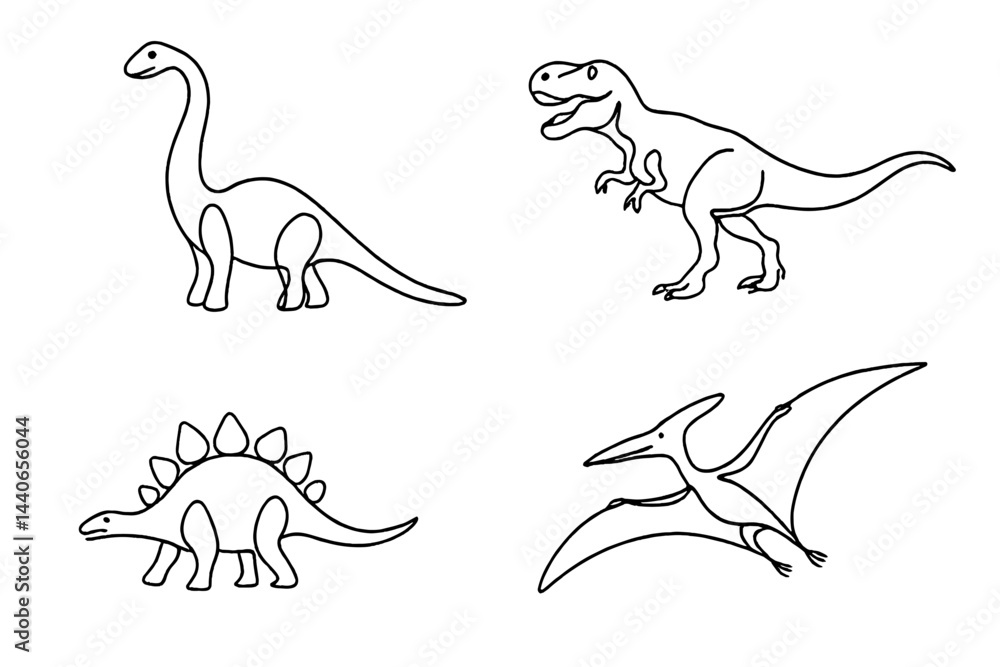 Poster dinosaurs drawn in a simplistic style show various species in a playful and educational format