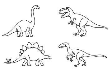 Dinosaurs in playful poses enjoying a sunny day in a cartoon landscape © icon_art