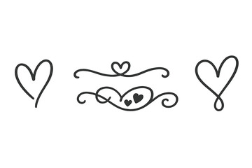Decorative heart designs for romantic themes in a minimalist style with intricate details
