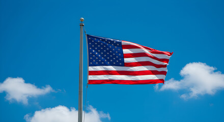 Obraz premium American flag waving against blue sky on Independence Day
