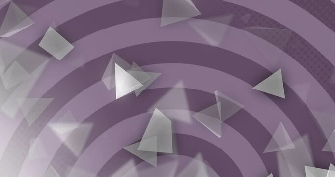 Translucent gray triangles drifting across purple concentric arcs, forming abstract digital scene
