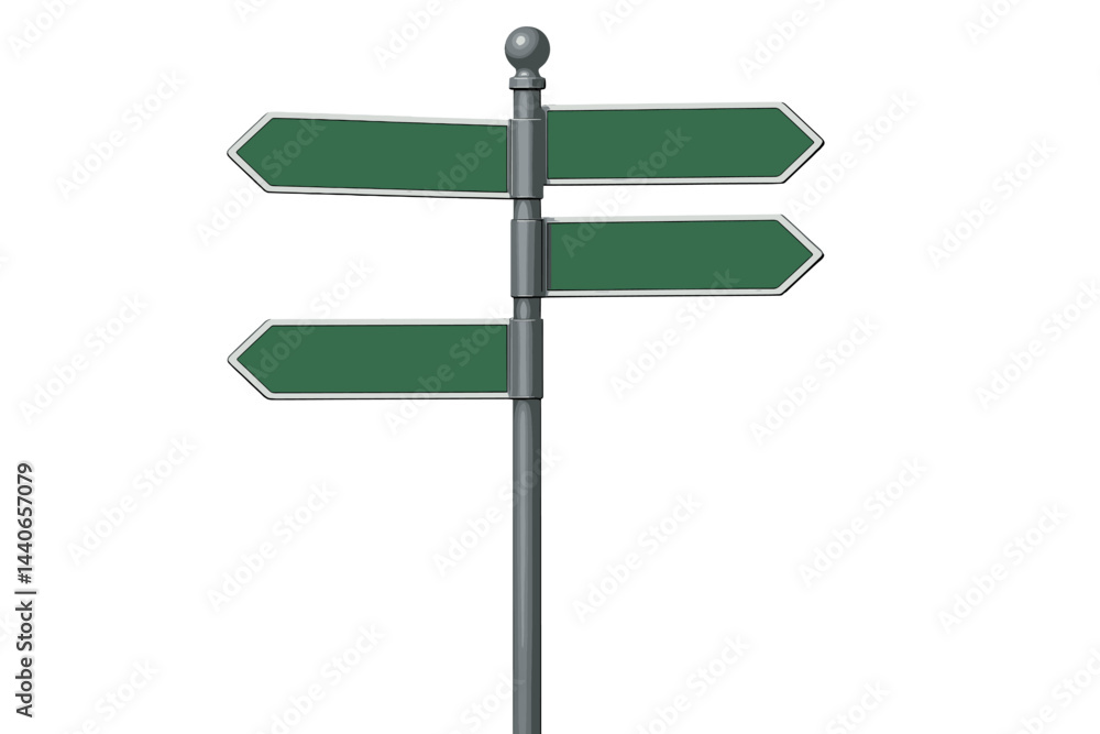 Poster directional signpost indicating multiple routes with green arrows pointing in different directions i