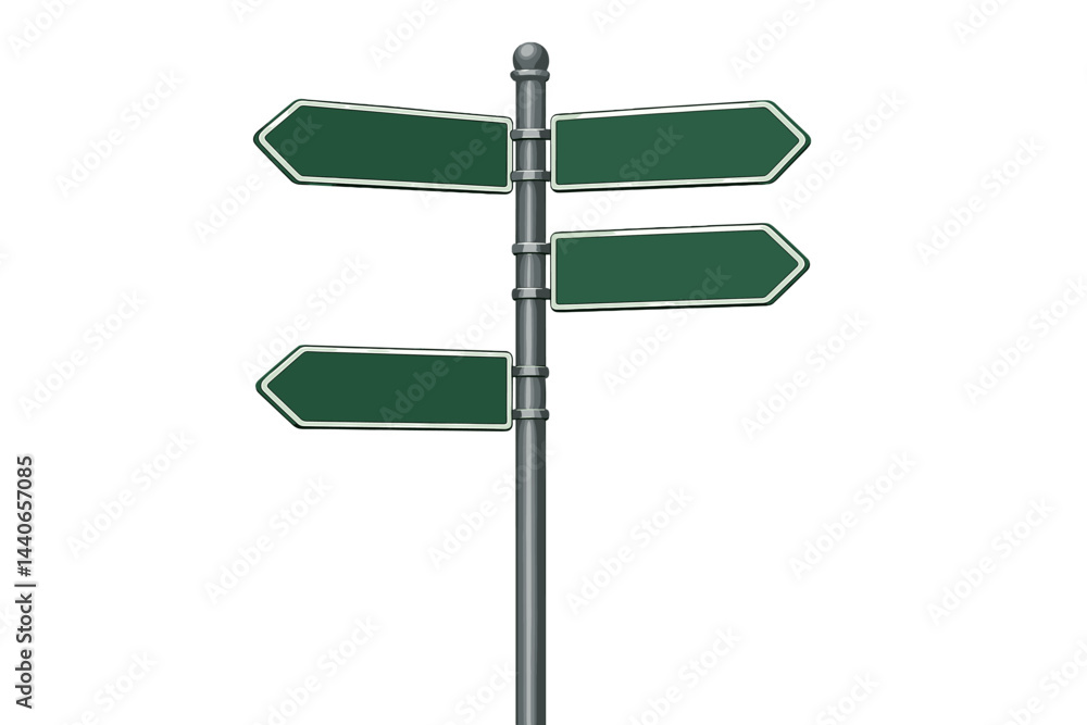 Poster directional signpost with multiple blank arrows at a crossroads during the daytime for navigation