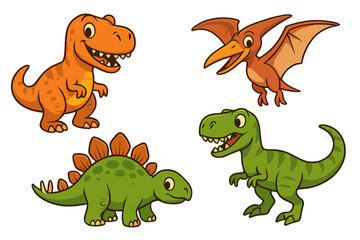 Obraz premium Colorful cartoon dinosaurs engaging in playful activities in a vibrant design