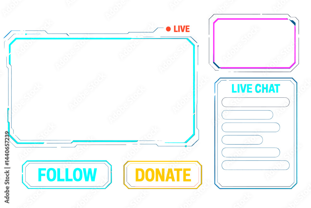 Poster user interface design elements for live streaming platform with follow and donate buttons