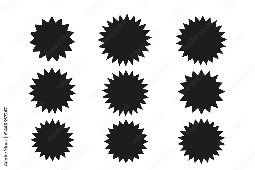 Poster black starburst shapes arranged in a grid pattern, ideal for design and decoration projects