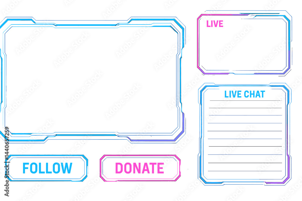 Poster stream overlay set in modern design suitable for gaming or online content creation in vibrant colors