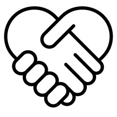 A stylized icon of a handshake forming a heart