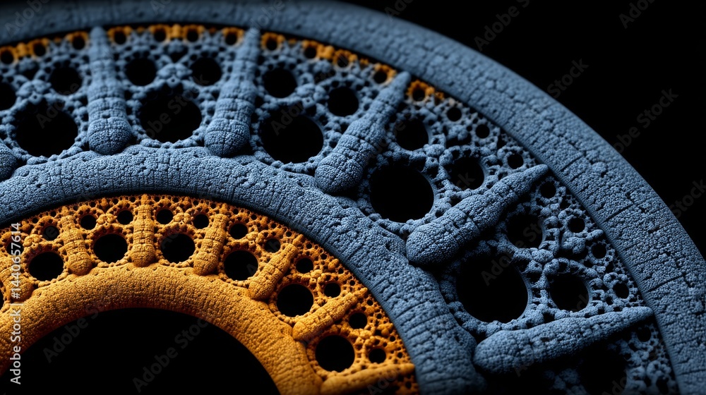 Poster intricate blue and orange fractal pattern with circular design