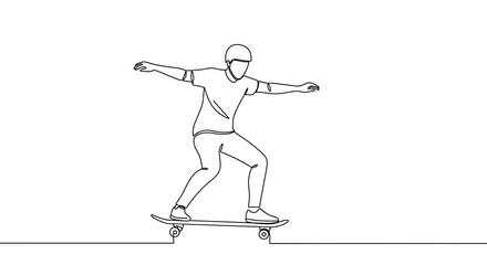 Person skateboarding in a dynamic pose against a simple background  