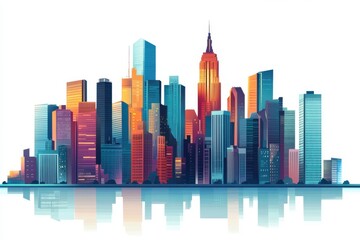 Fototapeta premium Colorful cityscape art illustration on white background on transparent background