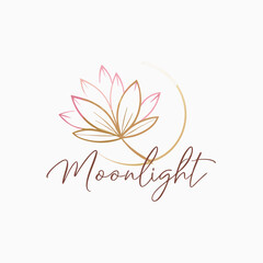 Elegant Pink and Gold Lotus Flower Moonlight Logo Design