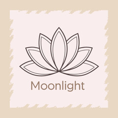 Elegant Moonlight Lotus Flower Line Art Logo Design