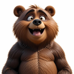 HD 3D Cute Happy cartoon realistic character Brown Standing Bear looking at the camera isolated on a white background. Teddy bear collection for animation.