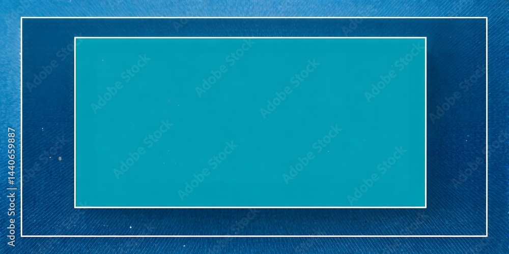 Poster aerial view of a rectangular turquoise shape bordered by white lines on a blue surface