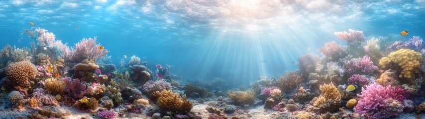 Fototapeta premium Vibrant coral reef exploration underwater world hdr 360 degree marine environment aerial view