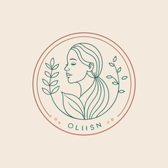Elegant Minimalist Line Art Logo Woman with Plants for Beauty Spa or Wellness Brand