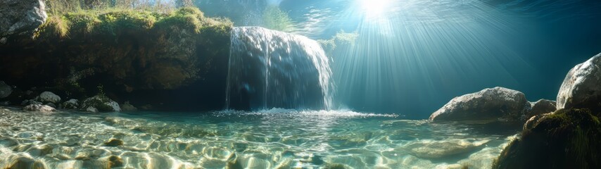 Majestic waterfall view forest location nature hdr 360 degree hd serene environment