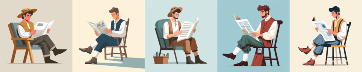 farmer character vector reading newspaper