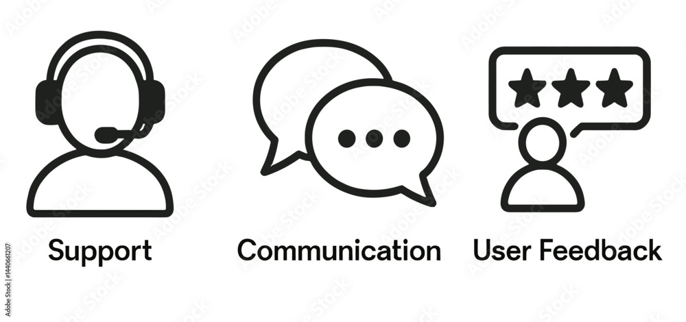 Poster support and communication icons representing user feedback in a digital context