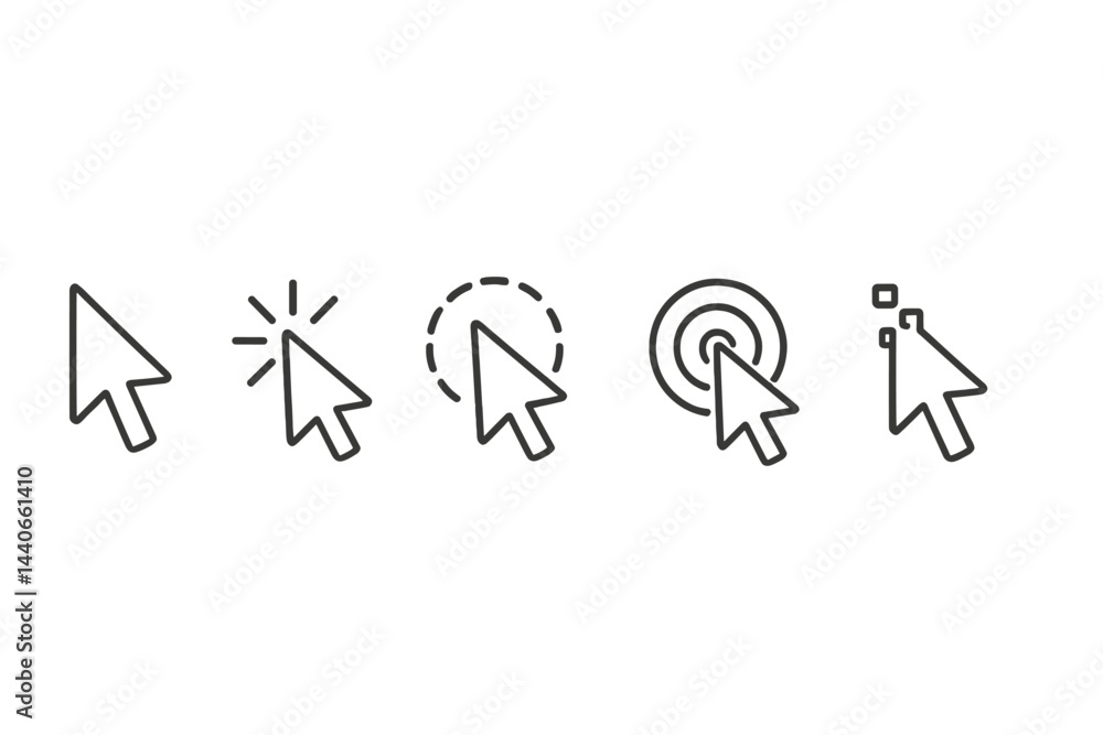 Fototapete Different cursor designs showcasing interaction methods for user interfaces in digital environments
