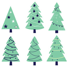 "Christmas Tree Silhouette Vector Collection in Minimalist and Festive Styles for Holiday Design Projects"